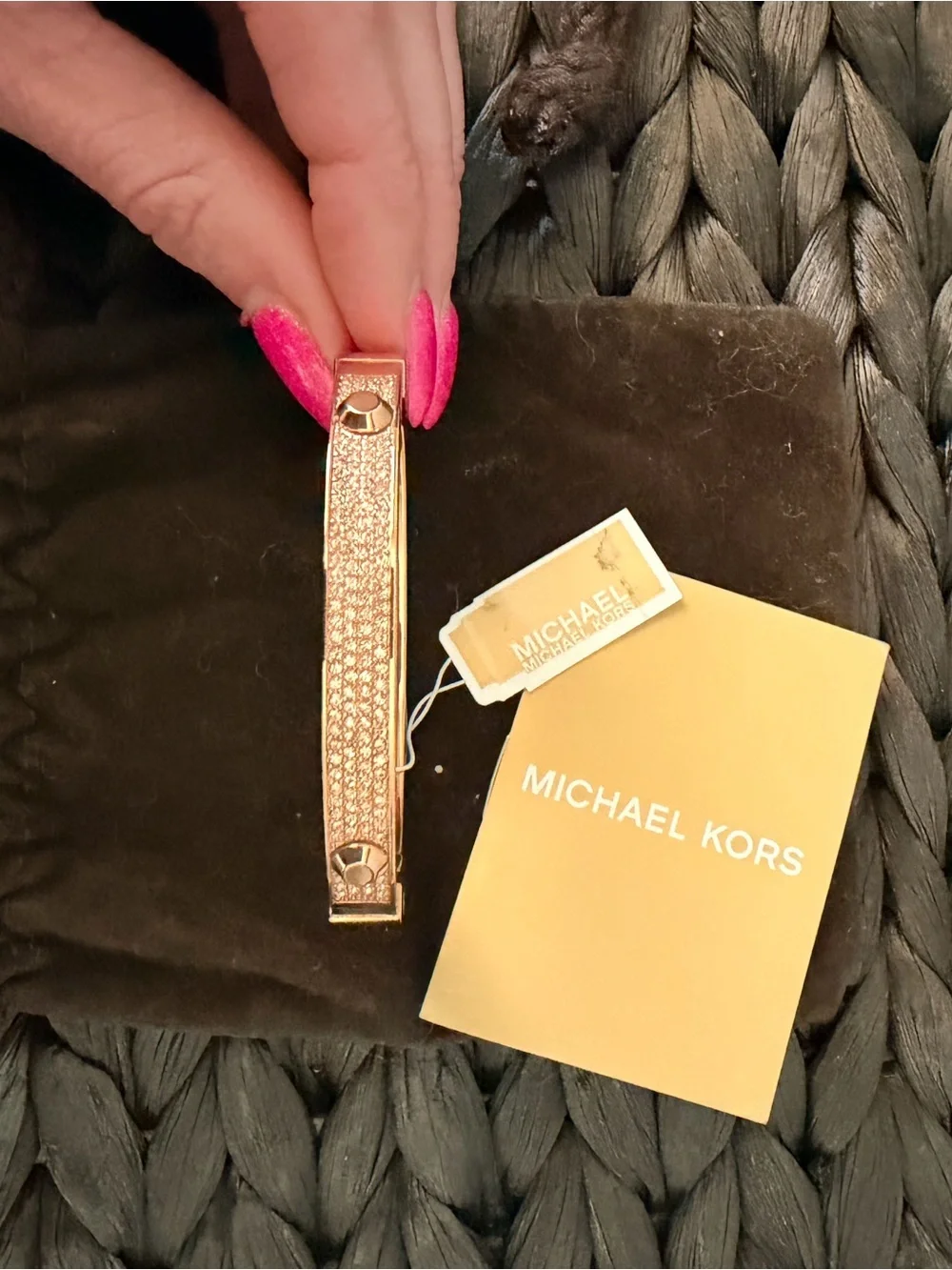 Michael Kors Rose Gold-Tone Crystal Pavé Astor Stud Hinged Bangle Bracelet